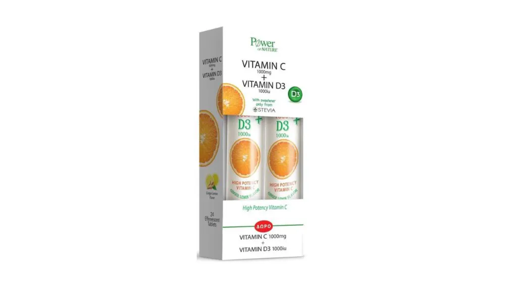 Power of Nature Vitamin C 1000mg & Vitamin D3 1000IU 24Eff.tabs 1+1 Δώρο