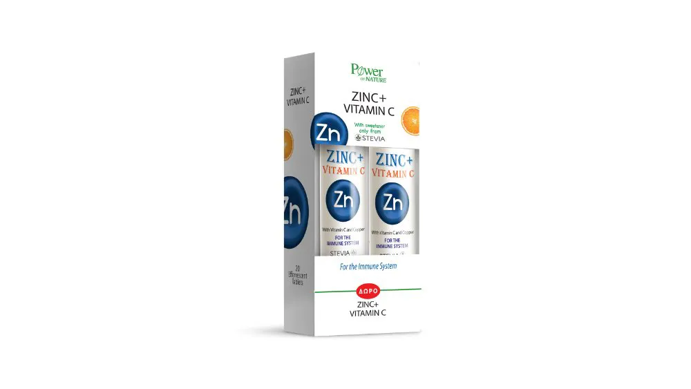 Power of Nature Zinc+Vitamin C 500mg Stevia 20Eff.tabs 1+1 Δώρο