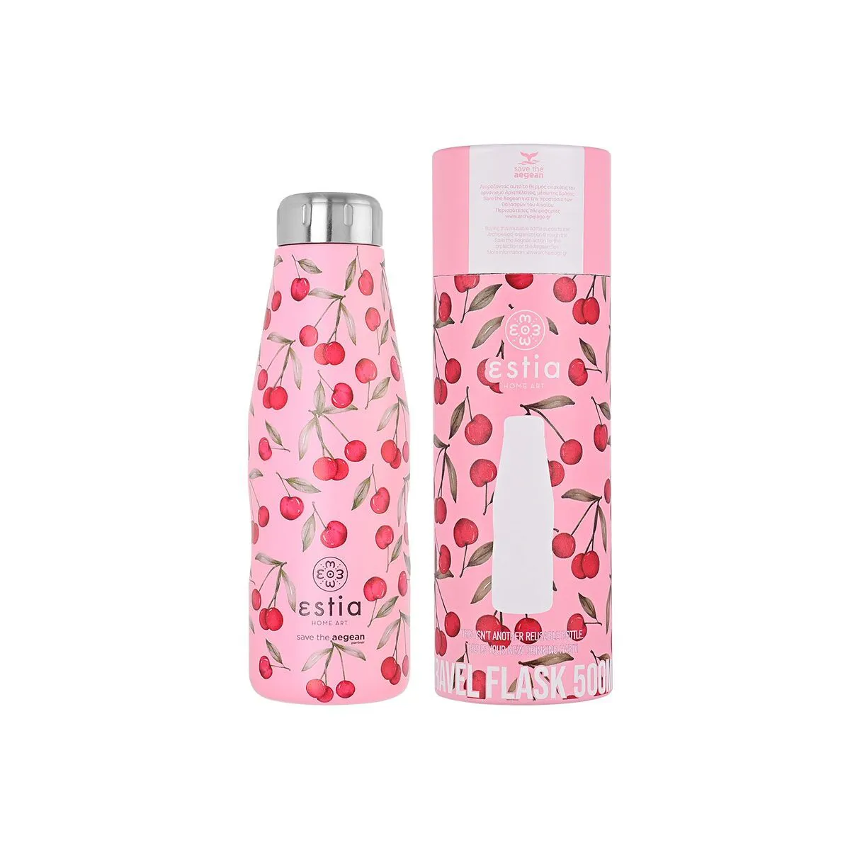 Estia Travel Flask 500ml Cherry Rose Μπουκάλι Θερμός Ανοξείδωτο
