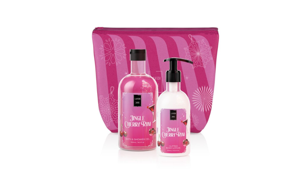 Lavish Care Jingle Cherry Rum Bath & Shower Gel + Glitter Body Lotion