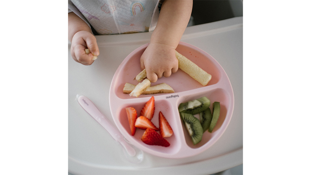 BabyOno  Πιάτο Σιλικόνης με Βεντούζες και Χωρίσματα +6 μηνών Ροζ