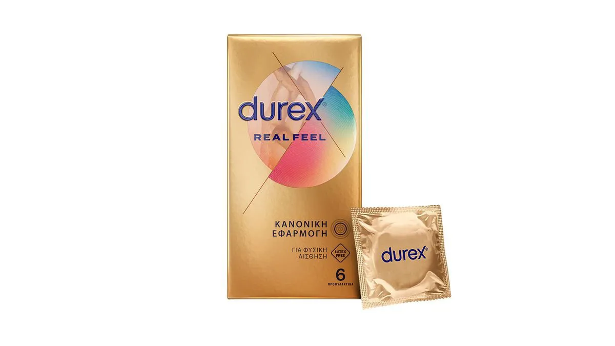 Durex Προφυλακτικά Πολύ Λεπτά Χωρίς Λάτεξ Real Feel Κανονική Εφαρμογή 6 τμχ