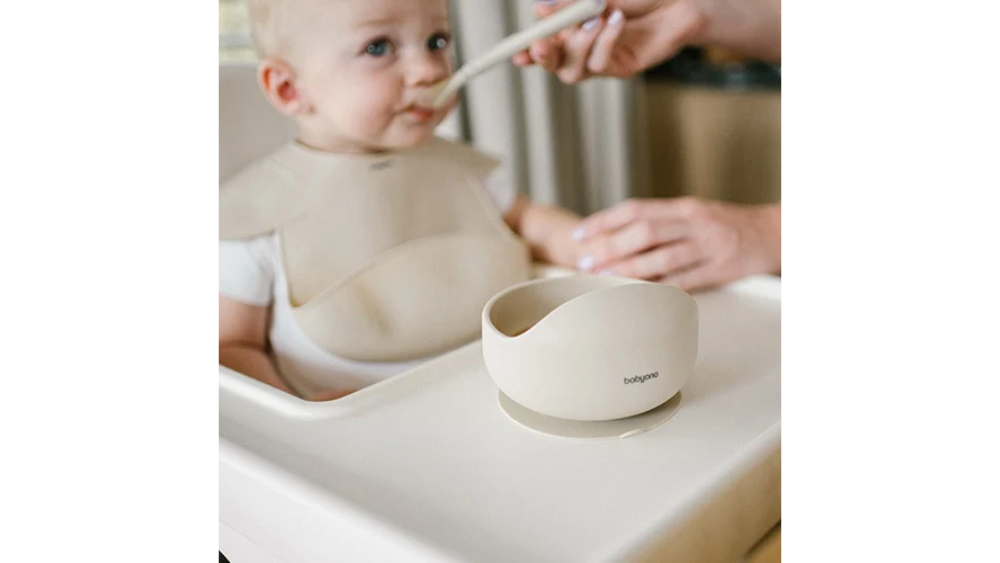 BabyOno Μπολ Σιλικόνης με Βεντούζα Μπεζ 6m+