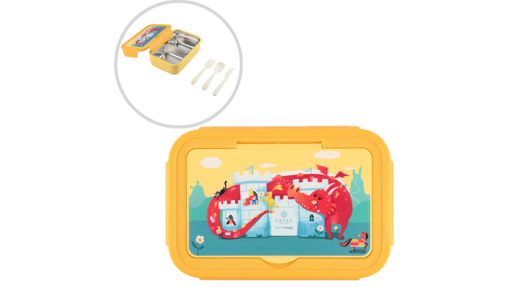 Estia Φαγητοδοχείο Ανοξείδωτο Με 2 Χωρίσματα & Κουτάλι & Πιρούνι Fortress Dragon