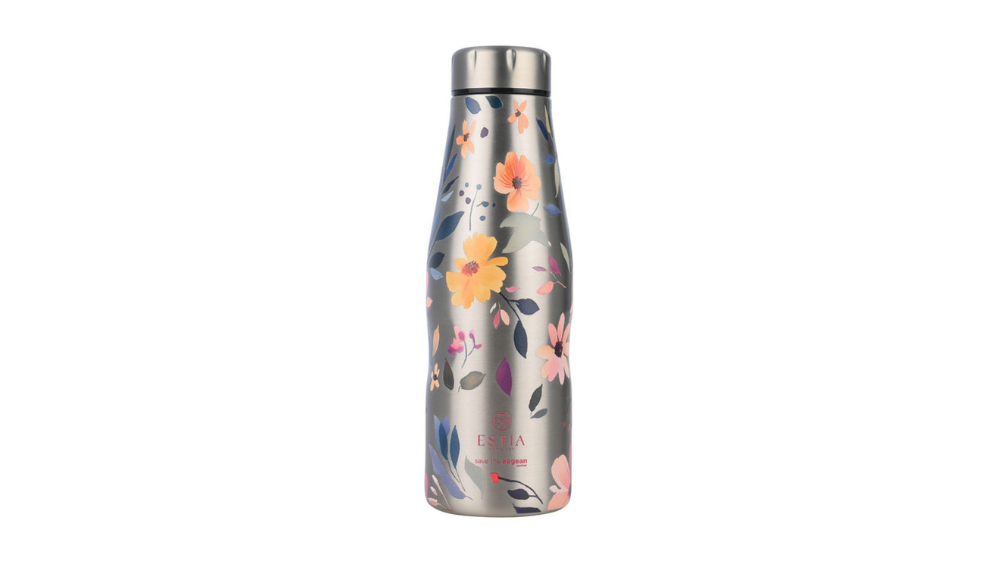 Estia Travel Flask 500ml Silver Botanic Μπουκάλι Θερμός Ανοξείδωτο
