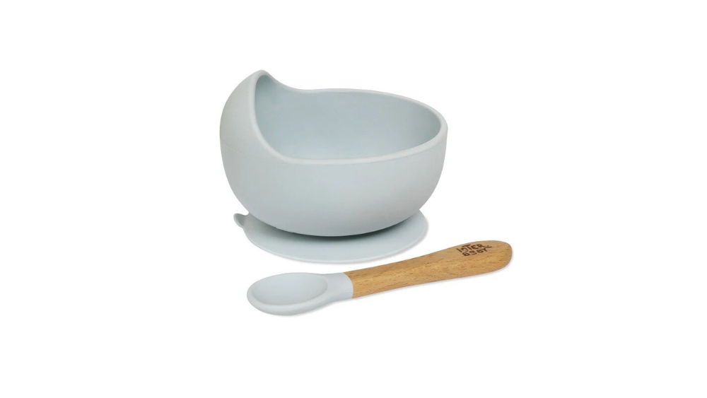 Interbaby Σετ Αντιολισθητικό Μπολ Και Κουτάλι Από Σιλικόνη Blue