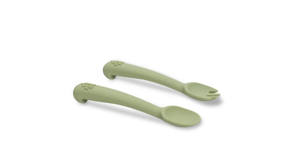 Interbaby Σετ Κουτάλι-Πιρούνι Σιλικόνης Olive Green
